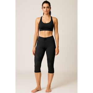 Zella Womens Mesh Panel Capri Leggings Medium Black Sporty Athleisure Active Gym